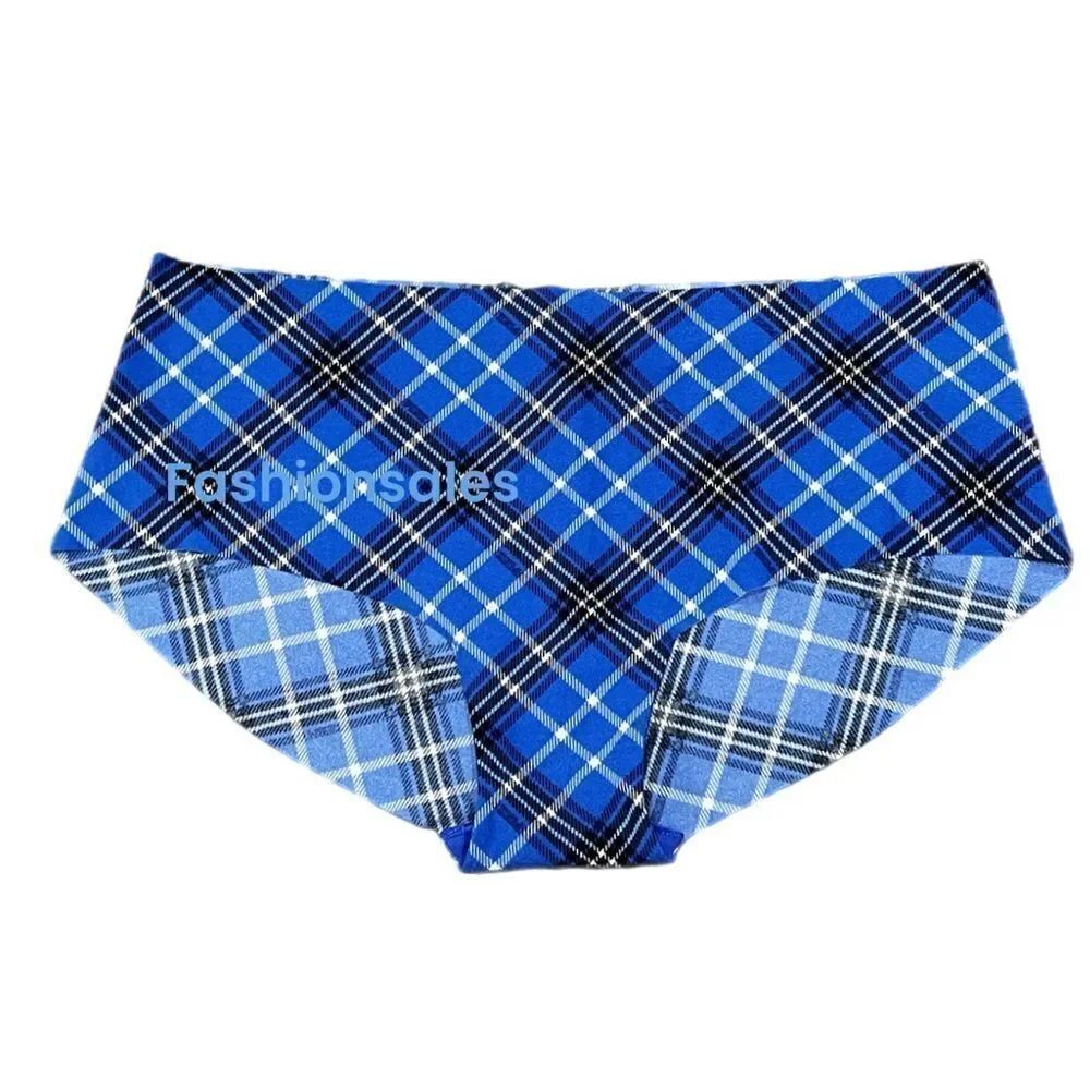 Victorias Secret Pink No Show Supersoft Hipster Panty Blue plaid Xlarge